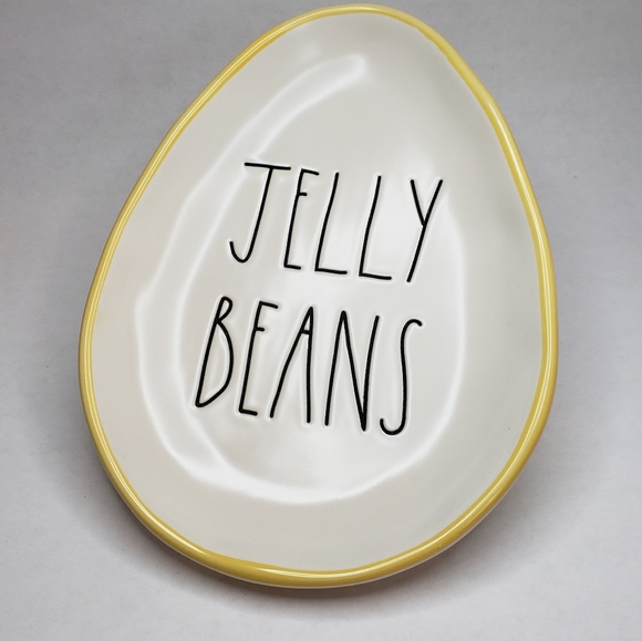 RAE DUNN - "JELLY BEANS" New-white ceramic egg shaped plate - Picture 1 of 6